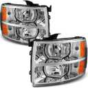Headlights Assembly for 2007 2008 2009 2010 2011 2012 2013 Chevy Silverado 1500, 07-14 Silverado 2500HD 3500H DHeadlight, 07 Silverado New Body Style Headlights Headlamp, Chrome Housing Amber Corner