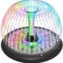 GAIZERL Solar Fountain UFO Style, 2025 Upgrade 5W Glass Panel Solar Water Fountain, Outdoor Solar Bird Bath Fountains with 4000mAh Battery, Color Led Lights, 7 Nozzles for Garden, Pool, and Koi Pond