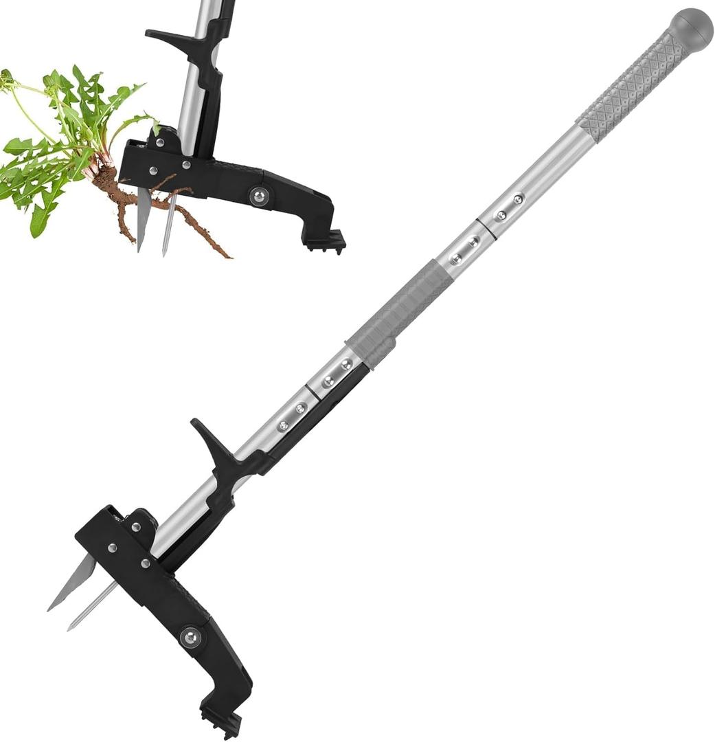 39 Inch Weed Puller Tool,Stand Up Weed Puller Tool with Long Handle,4-Claw Steel Head Design, Roots Remover for Garden & Lawn Care,Weeder Root Without Bending for Dandelion Gardening Yard PatioGrey (Gray)