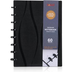 Eagle Discbound A5 Notebook, Customizable Refillable Loose Leaf Planner, Junior Size, Poly Cover, 60 Sheets Ruled/Lined Pages (Black)