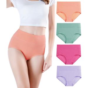 wirarpa Women's Cotton Underwear High Waisted Ladies Panties Full Coverage Briefs 4 Pack (Regular & Plus Size) (Large)