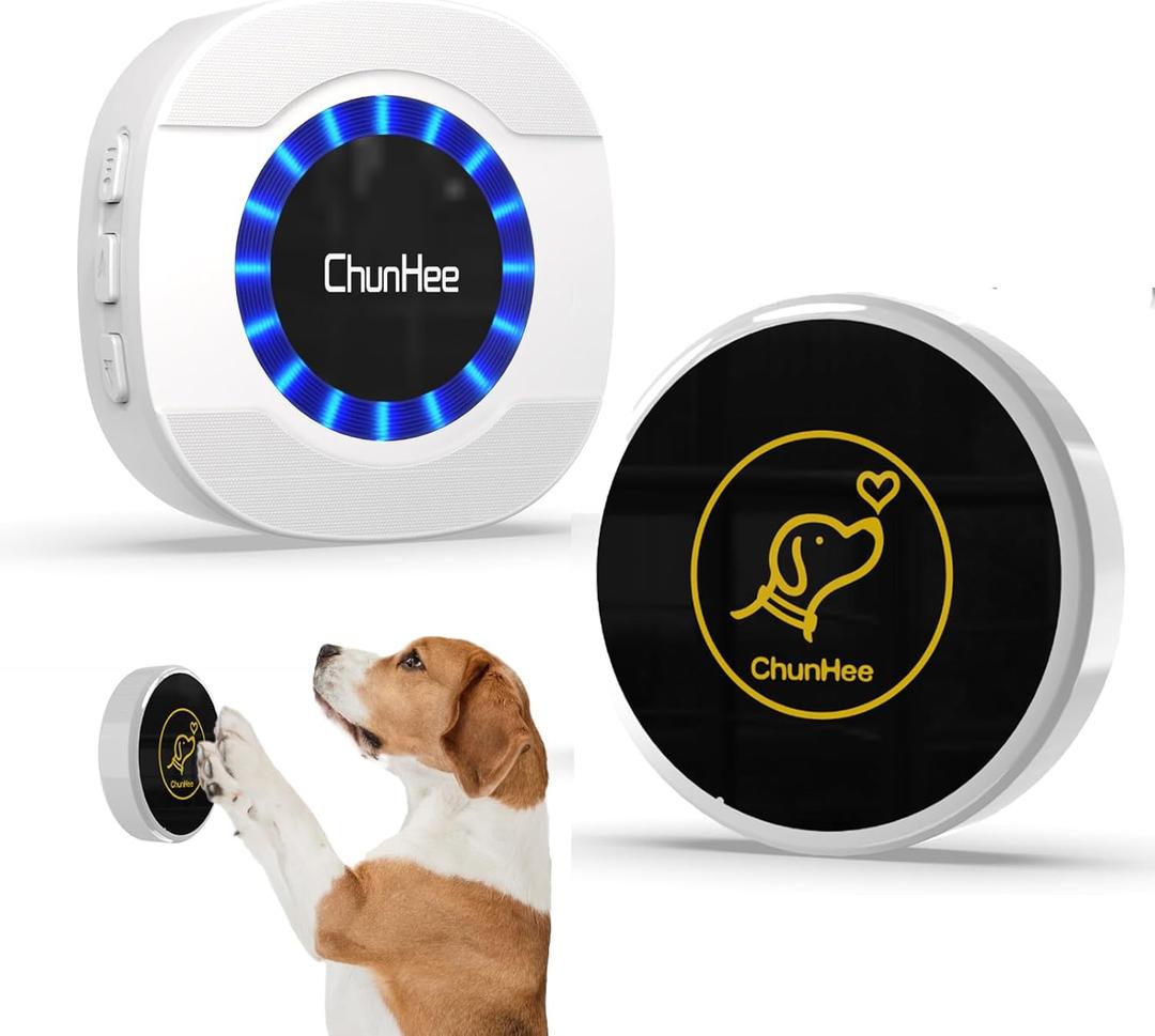 ChunHee Dog Door Bell, Smart Dog Doorbell for Potty Training to Go Outside, Dogs Bells for Doggie to Ring to Go Potty Train with Customized Ringtones Adjustable Volume, 1 Dog Button