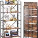 UDD Folding Bookshelf No Assembly, 54.1"H x 23.7"W, 5 Shelf Foldable Bookcase Industrial Collapsible Bookshelves, Open Storage Book Shelves for Small Spaces Home Office Living Room, Rustic Brown Black