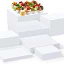 Leinuosen 7 Pcs Large Buffet Risers Set 6" to 12" Acrylic Display Box Catering Dessert Table Riser Food Display Decorative Stand with Hollow Bottom for Catering Supplies(White, Square)
