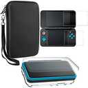 Protective Cases Compatible New 2DS XL with Screen Protectors, AFUNTA 1 Crystal Clear Case and 1 EVA Carrying Case for Console, with 2 Pcs Anti-Scratch Tempered Glass Films for Screens