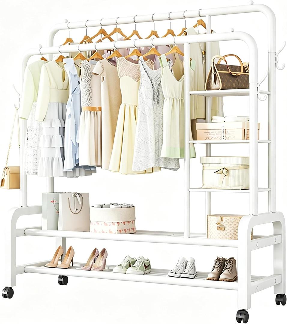 Double Clothing Rack with Wheels, long 47 inches Clothes Rack