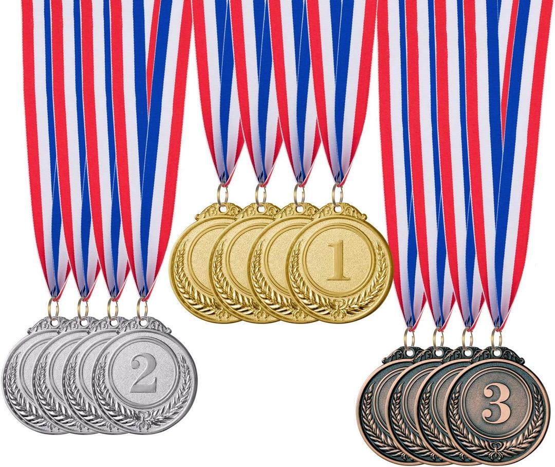 Favide 12 Pieces Gold Silver Bronze Award Medals-Winner Medals Gold Silver Bronze Prizes for Competitions, Party,Olympic Style, 2 Inches