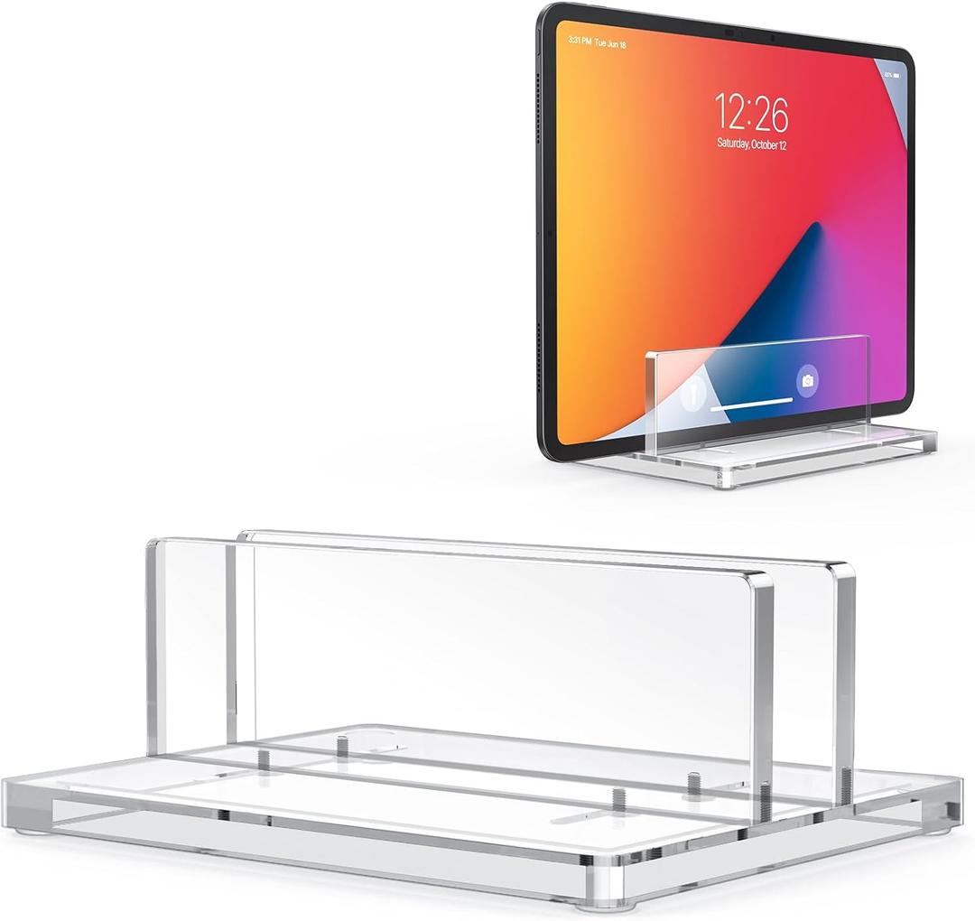 OMOTON Vertical Laptop Stand for Desk, Acrylic Laptop Holder Desktop Clear Adjustable Dock for MacBook Pro Air, HP, All Gaming Laptops up to 17 (Clear, Single Slot)