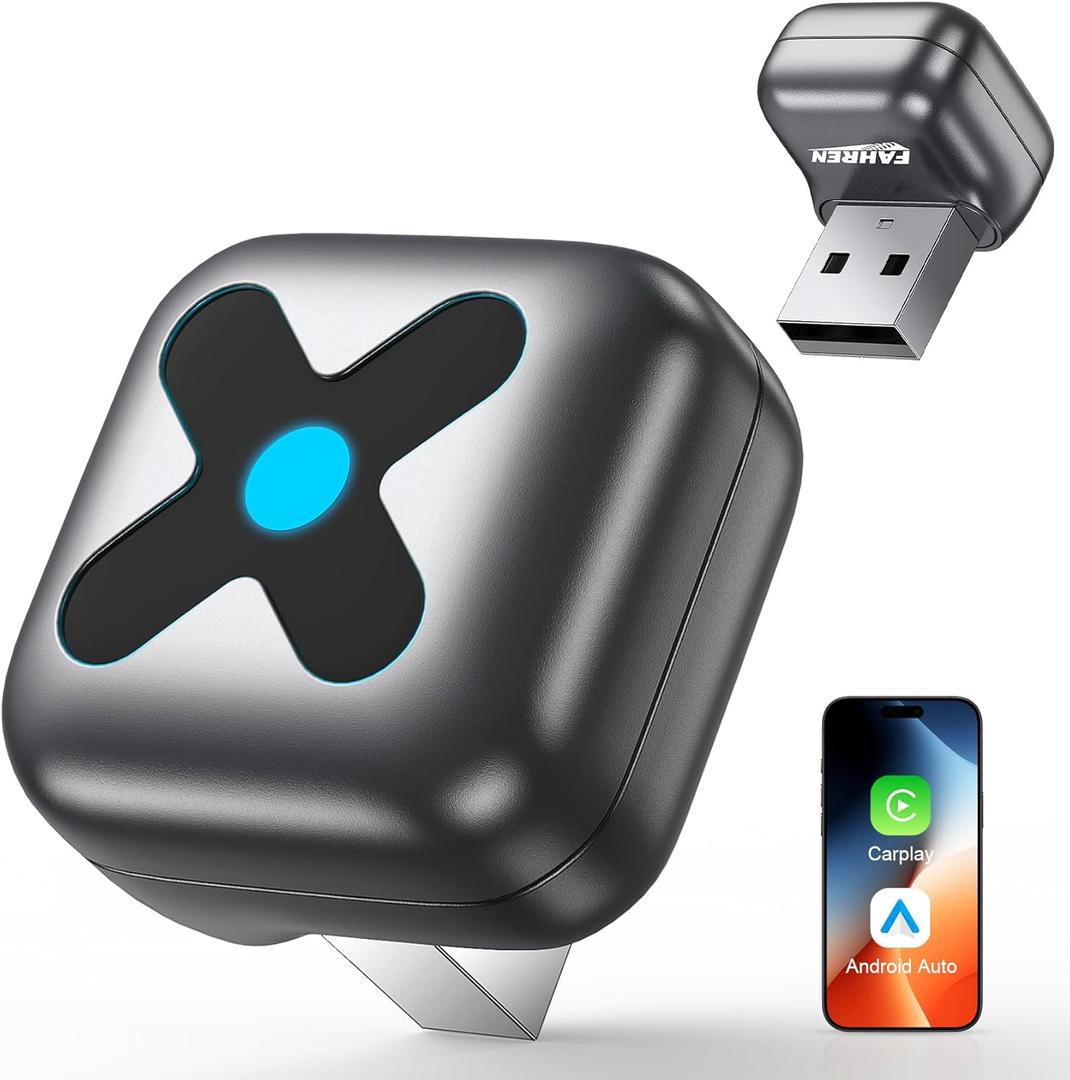 FAHREN - Wireless CarPlay Adapter for iPhone & Android AutoUltra Mini6X Fast Auto-Reconnect, Latest A9 Chip, Convert Wired to Car Play Wireless, No Lags for iOS 10+ & Android 11+