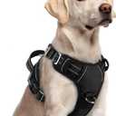 rabbitgoo Dog Harness for Large Dogs, No Pull Pet Vest with 3 Buckles, Adjustable Soft Padded Pet Harness with Easy Control Handle and Reflective Strips, Black, L