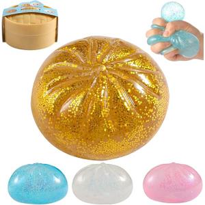 Glitter Dumpling Squishy, Viral Squishy Dumpling Mystery Box, Bao Bun Squeeze Toy,Stress Relief Fidget Toys (Golden)