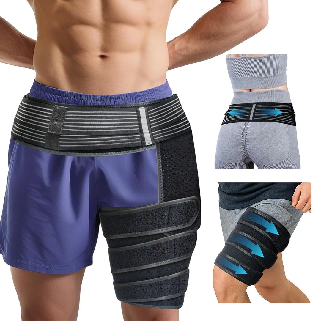 Hip Brace Thigh Compression Sleeve - Adjustable Compression Wrap Support for Arthritis, Pulled Thigh, Hip Fler Strain, Groin Injury, Hamstring Pull, Sciatica Pain Relief - L