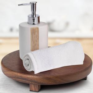 Walnut Wood Pedestal Stand, 9.06" Round Wood Riser for Kitchen Counter, Farmhouse Soap Tray Wooden Display Riser for Decor, Plant, Bottle, Cake Stand