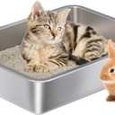 Stainless Steel Litter Box - Metal Cat Litter Box -4 H Cat Litterbox Low Entry Pet Toilet Supplies for Kitty, Kitten, Rabbit, Puppy,No Stick Easy Clean-No Smell (Medium (17.5" x 13.6" x 4"))