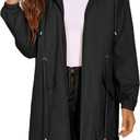 ELESOL Women Rain Jacket Waterproof Long Rain Coats Hooded Windbreaker Lightweight Raincoats Travel Hooded Trench Coats S-3XL (Large, black)