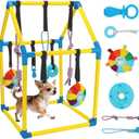 Puppy Play Gym with Hanging Toys, Dog Indoor Jungle Gym as Activities Center for Puppies, PVC Frame with 8 Enrichment Toys for Small Dogs Kitten and Other Pets