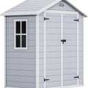 DWVO 6.x4 FT Resin Storage Shed with Reinforced Floor, Outdoor Storage Shed with Lockable Door, Window and Vents, Waterproof Plastic Tool Storage for Garden, Backyard, Patio, Lawn