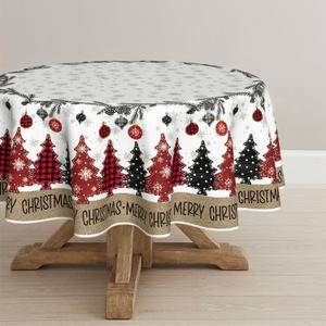 Horaldaily Christmas Tablecloth 9090 Inch Round, Christmas Ball Ornaments Pine Snow Washable Table Cover for Party Picnic Dinner Decor (Red)