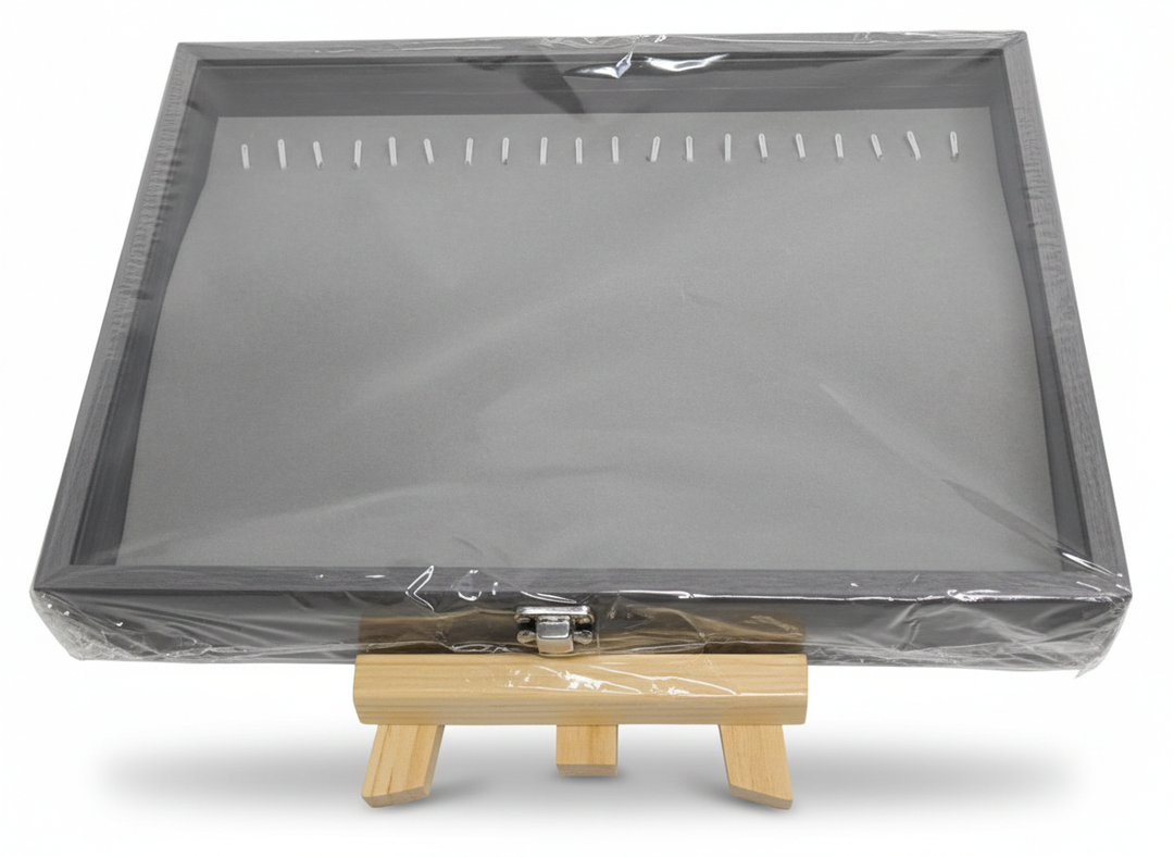 Necklace Organizer Box Jewelry Display Tray with Clear Lid Stackable Storage Case for Necklaces Bracelets Gray