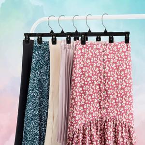 Hanger Central 10 Pack Space Saving Heavy Duty Slim Plastic Pants, Skirts and Shorts Hangers, Ridged Non-Slip with Pinch Clips, 360-Rotating Chrome Swivel Hook, in Black, 12 Inches
