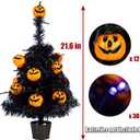 Sunnyglade 21.6 30 LED Halloween Black Spooky Tree Glittered with Purple Lights & 12 Pumpkin Decorations,Battery Powered for Halloween Indoor Tabletop Decoration