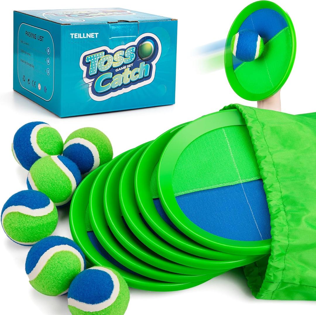 Toss and Catch Ball Set Upgraded - Beach Toys Outdoor Games Baseball Games - Sturdy & Water-Resistant Great for Pool Yard - Classic Gift for Toddlers Kids Boys Girls 3 4 5 6 7 8 9 10 11 12+ Years Old