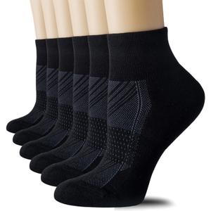 CS CELERSPORT 6 Pairs Women's Running Ankle Socks Athletic Sport Socks Cushioned, Black (Medium)