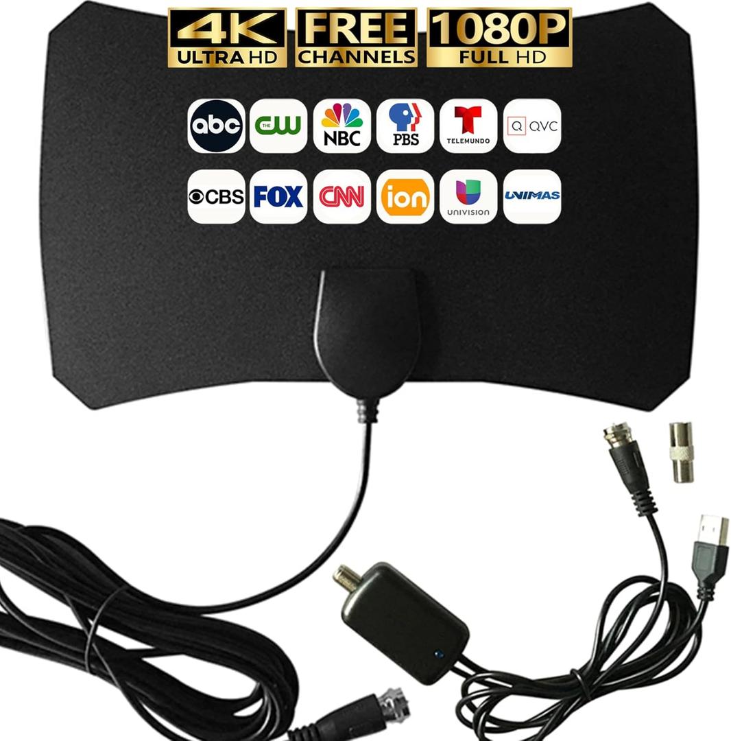 Indoor Antenna for Local Channels - 4K HD Amplified Digital HDTV With Signal Booster - 360 Long Reception Aerial Support All Types TV