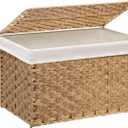 Large Wicker Storage Basket with Lid, 27.7 Gallon (105L), Natural