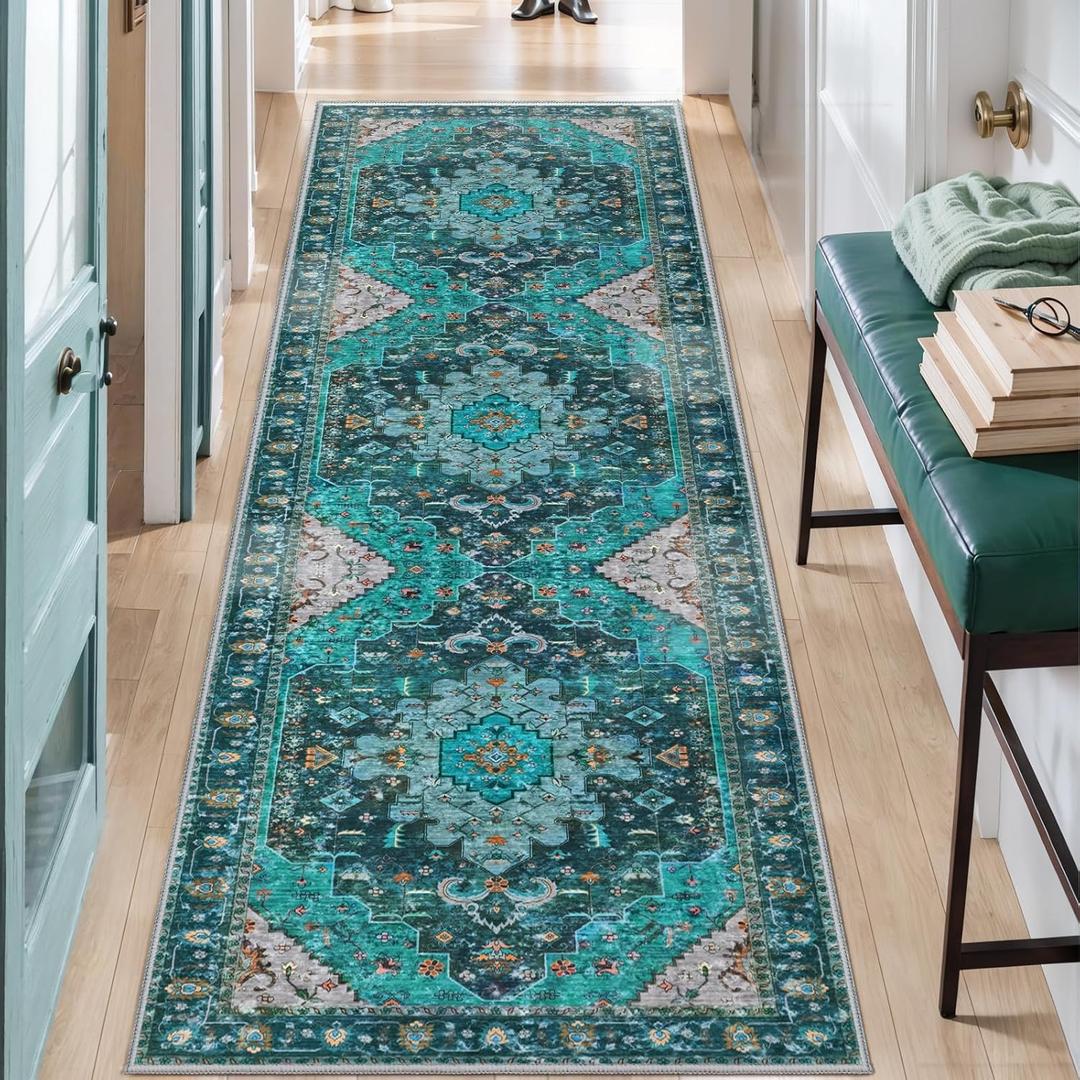 Ciicool Washable Runners for Hallways, 2'6''x8' Long Kitchen Runner Rug, Entryway Indoor Rug, Non Slip Rubber Backing Boho Vintage Floor Decor,Oriental Carpet for Bedside