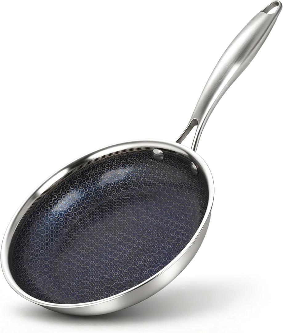 BRASA Nonstick Frying Pan 11.02-inch,Tri-Ply Stainless Steel Skillet,Honeycomb Ceramic Coating, Induction & All Cooktop Compatible,Dishwasher safe (PFOS, PFOA Free) 11.02 in