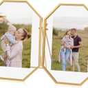 5x7 Gold Floating Picture Frame, Octagon Tempered Glass Floating Frames for 3.5 x 5, 4 x 6 Photo, Tabletop Picture Frame for Office and Home Decor