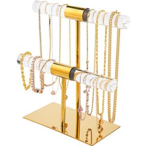 Display Stand Acrylic Jewelry Towers - Stainless Steel Long Necklaces Stand 2-Tier Crystal Tabletop Jewelry Organizer Home Decor for Store Boutique Vendors