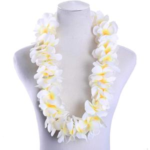 12-Pack Hawaiian Leis Necklace Tropical Luau Hawaii Wreaths Silk Flower Lei Thickened Dance Garland Flower Leis for Party Favor Hula Hawaiian Party Supplies (12, White)