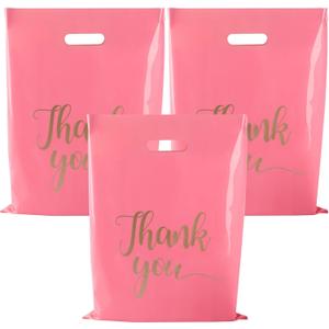 ZORRITA Thank You Bags for Small Business, 100 Pack, 12 x 15 Inch | Extra Thick, Bulk, Pink, Plastic Shopping Bags with Handles, Retail Merchandise Bags, Gift Bags