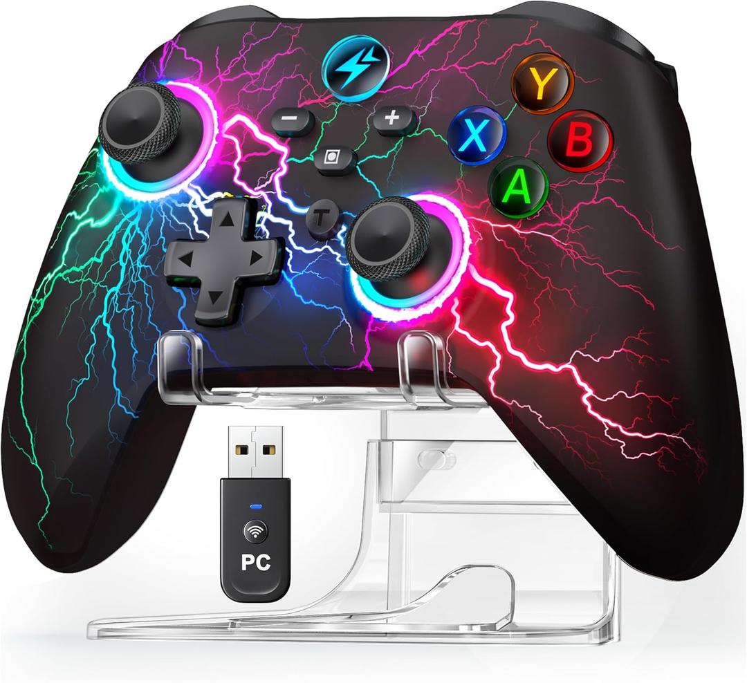 Svetaecho Wireless PC Controller  Enhanced Game Controller with RGB Lighting  PC Gaming Controller with Stand Work for Windows, Android, iPhone, Steam, Switch/Switch 2