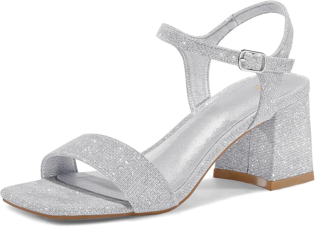 mysoft Women's Chunky Block Low Heels Open Toe Ankle Strap Heeled Sandals Comfortable Square Toe Wedding Party Dress Pump Shoes (9)