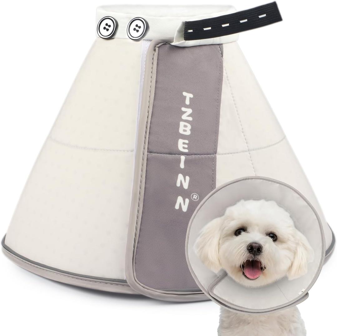Soft Dog Cone Collar Alternative, Comfortable Elizabethan Dog Neck Pillow Cone for Medium Dogs (Maltese Bichon), Protective Adjustable Head Recovery Cone After Surgery Anti Licking (M(Neck Girth:9.45"-13.39"), Grey)