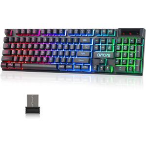 CHONCHOW Wireless Gaming Keyboard, Rechargeable 104 Key Rainbow LED Light Up Keyboard for PC PS4 PS5 Xbox One Laptop, Teclado inalmbrico, Black (Wireless)