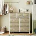 OLIXIS 9 Drawer Storage Dresser with Wood Top - Wide Fabric Chest Organizer for Bedroom, Closet, Living Room,Tower Cabinet, TV Stand, Hallway Entryway Furniture,Oak Greige