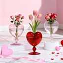 3 Pcs Valentine's Day Heart Glass Vase Flower Red Pink Transparent Flower Vases Table Centerpiece Decor Modern Heart Planter for Valentine Gifts Home Office Table Book Shelf Decor