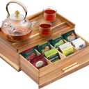 Tea Bag Organizer, Wood Tea Organizers and Storage Box, Tea Bag Holder Station Caddy Container for Countertop, Tea Accessories Gift Box with Drawer