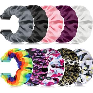 Shuyo 10 PACK Scrunchie Bands Compatible with Fitbit Versa/ Versa 2/ Versa Lite Special Edition Women Girl Elastic Stretch Fabric Strap Pattern Printed Scrunchy Replacement Bracelet Wristband(23mm M)