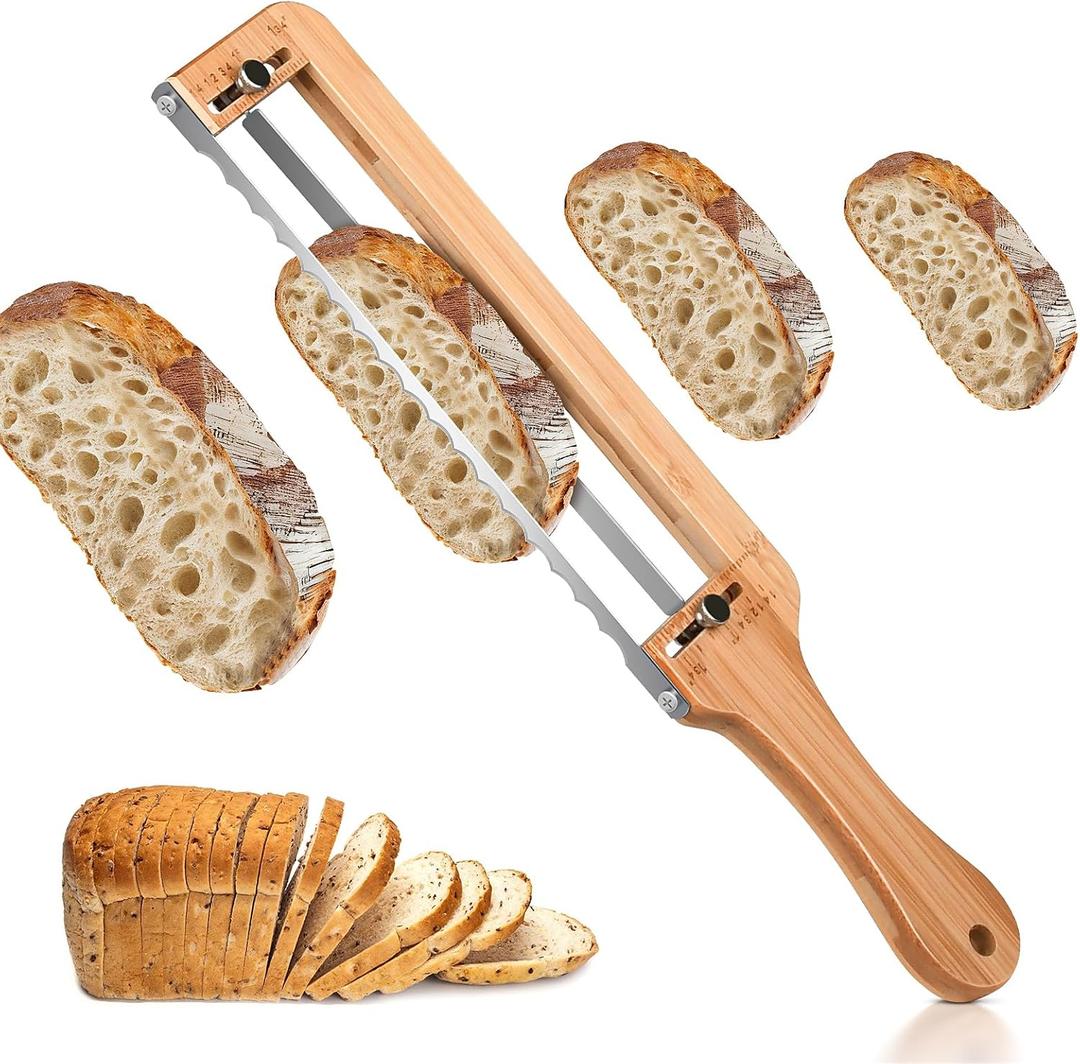 Adjustable Bread Knife for Homemade Bread  Manual Bow Sourdough Bread Slicer with Thickness Guide & Serrated Stainless Blade for Precise Cutting Baguettes Bagels,Gift for Baker