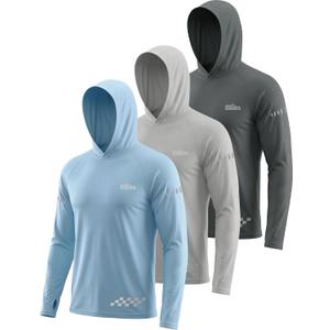 3 Pack UPF 50+ Sun Protection Mens Hoodie Long Sleeve SPF Fishing Shirt Swim Rash Guard Athletic Workout Tops (Gray, XXL)