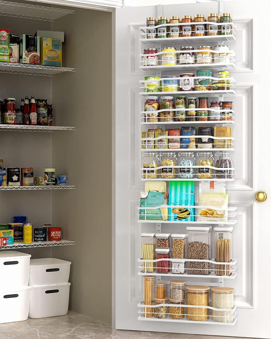 Moforoco White 9-Tier Over-the-Door Pantry Organizer, Pantry Organization And Storage, Metal Hanging Spice Rack Shelves Door, Home & Kitchen Essentials, Laundry Room Bathroom Organization