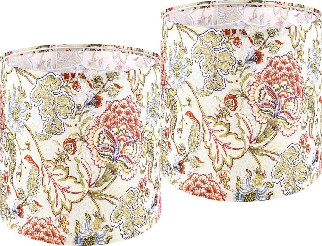 GO&SO Set of 2 Small Tall Lamp Shades, 10" Top X 10" Bottom X 10" High Drum Lamp Shade Printing Flowers Plants -Lampshades for Floor Lamps,Table Lamp, Modern Lamp Shade Replacement, Assembly Required