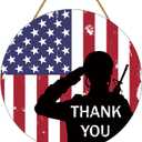 Memorial Day Decorations Patriotic Wreath American Soldier Salute Thank You Hanging Sign Memorial Day Wreath Wooden Front Door Hanger 4th of July Decorations for Porch Wall Indoor Home Decor
