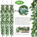 Mizii 3 Packs Artificial Vines Garland 78'' Fake Ficus Vine Greenery Garland Silk Green Leaves Decoration Faux Hanging Plants for Wedding Table Centerpieces Wall Room Decor (78in)