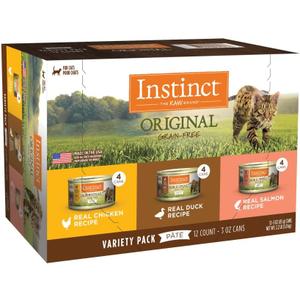 Instinct Original Grain Free Recipe Variety Pack Natural Wet Canned Cat Food by Nature's Variety, 3 Ounce (Pack of 12) (EXP 12/12/28)